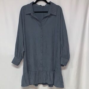 Long Sleeve Button Down Blue Gray Dress
